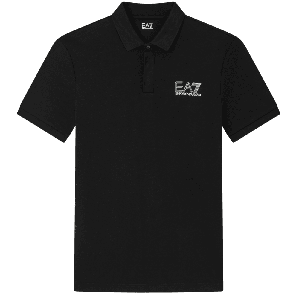 Concealed Button Up Rear Logo Black Polo Shirt