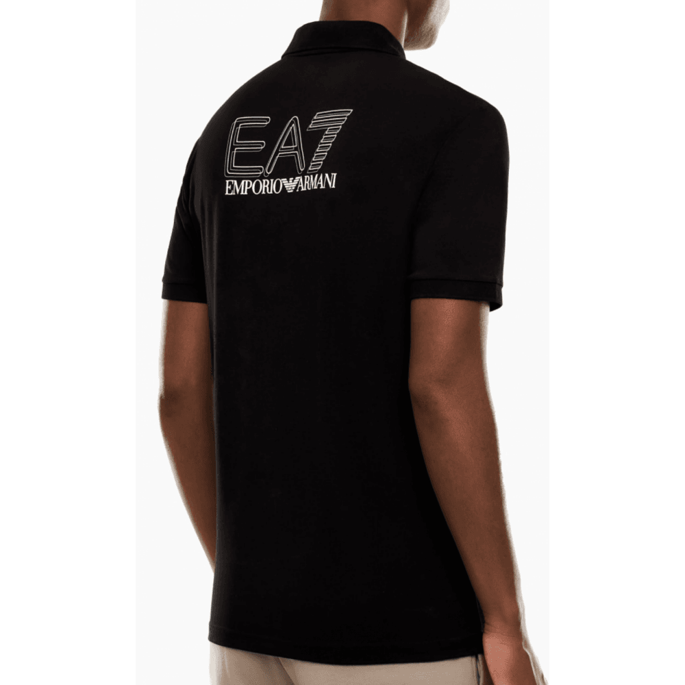 Concealed Button Up Rear Logo Black Polo Shirt