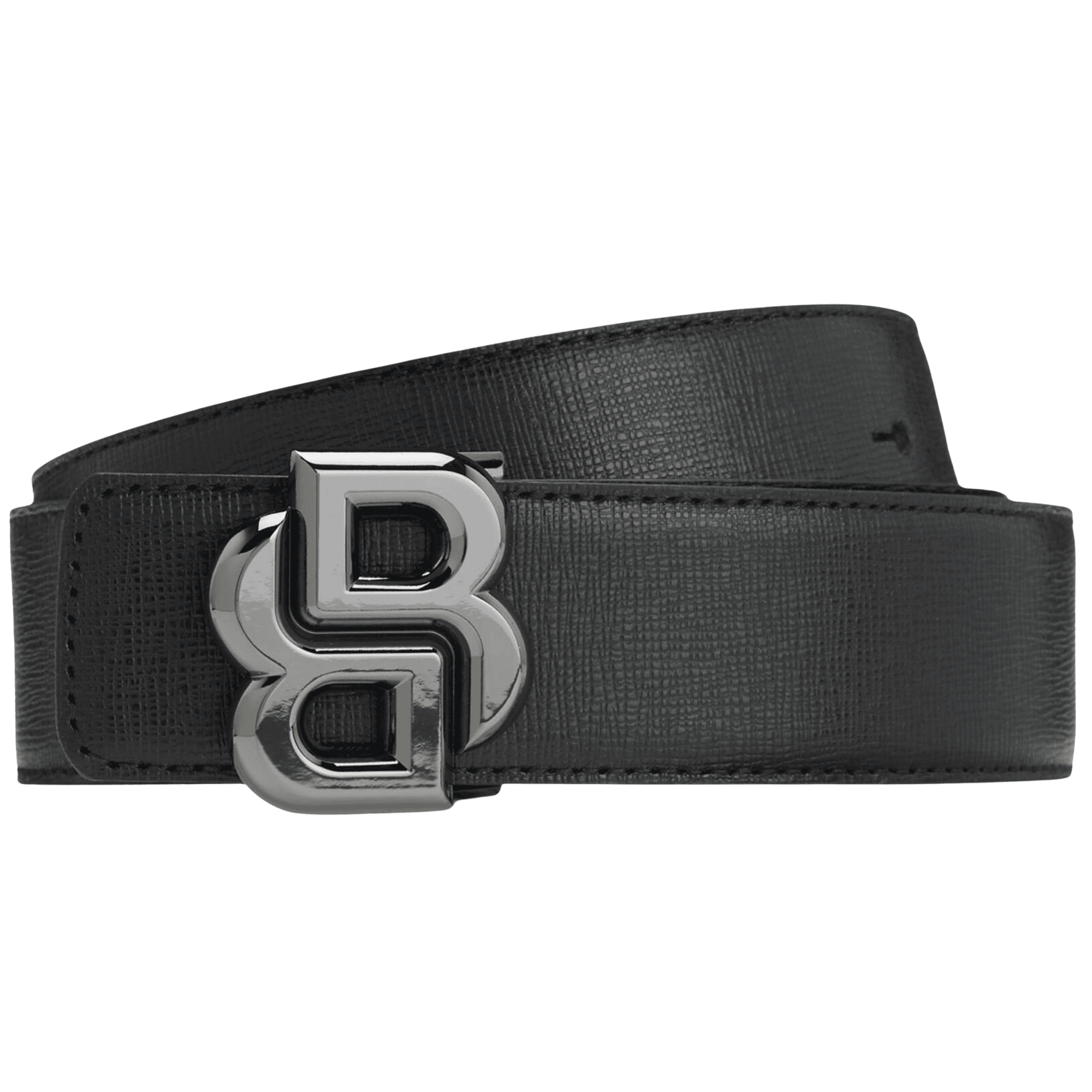 B_ICON-SF Reversible Black/Grey Leather Buckle Belt