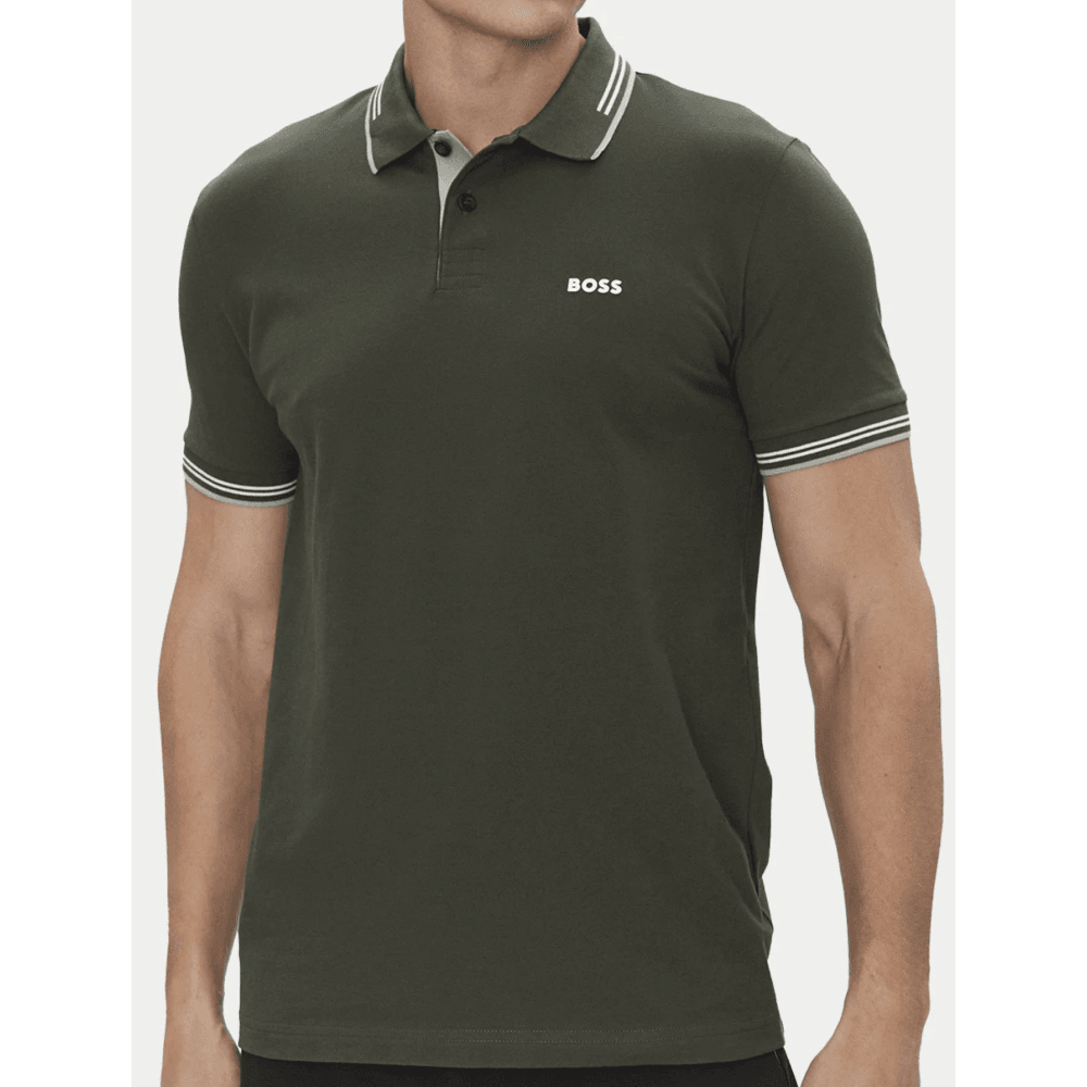 Paul Tipped Collar Slim Fit Green Polo Shirt