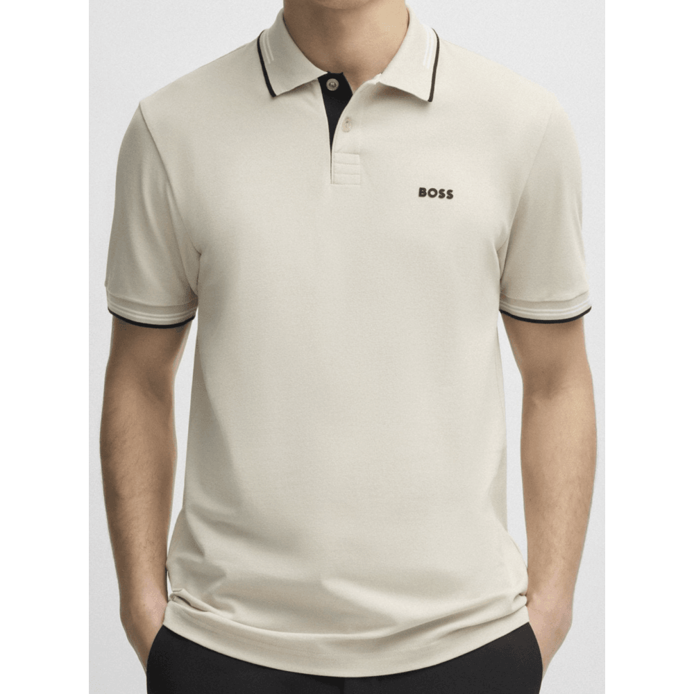 Paul Tipped Collar Slim Fit Beige Polo Shirt