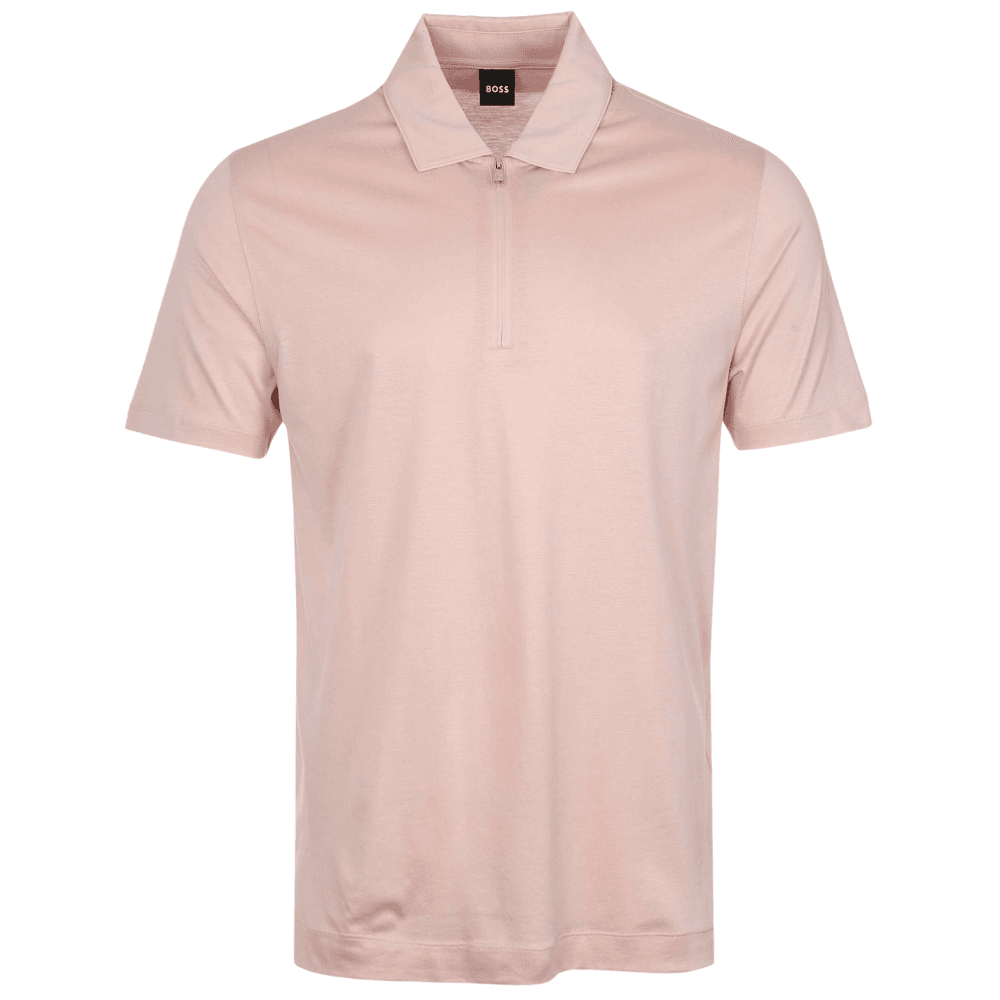 H-Paras Mercerised Cotton Pastel Pink Zip Polo Shirt