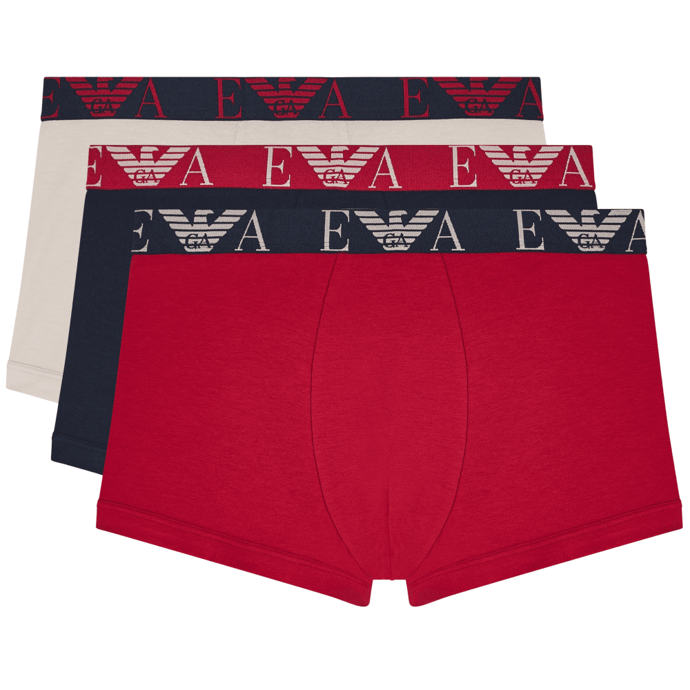 3-Pack Navy/Beige/Red Boxer Trunks