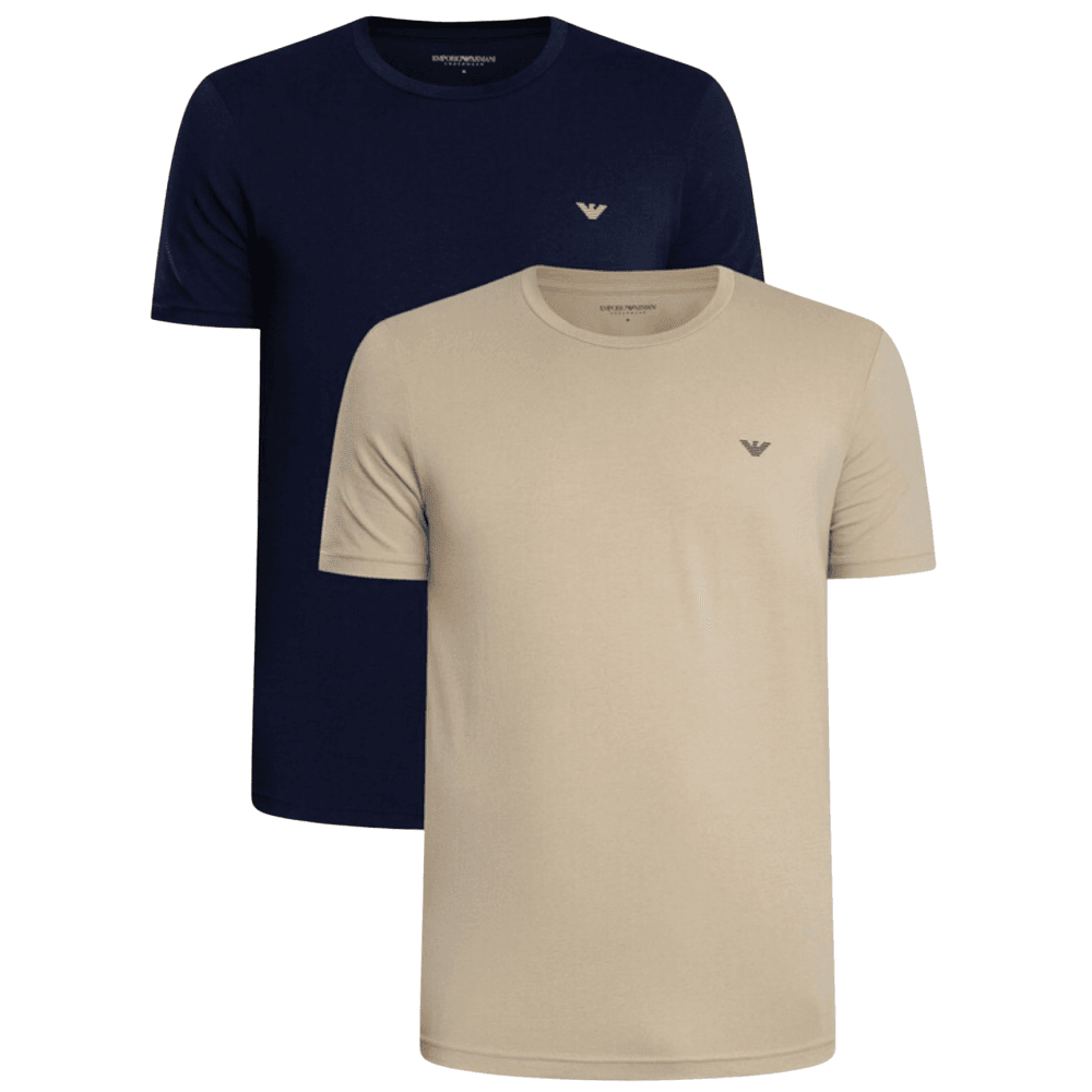 Cotton 2-Pack Round Neck Eagle Logo Navy/Beige T-Shirt