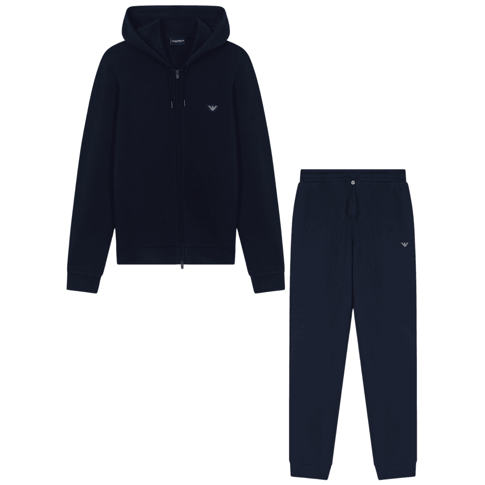 Embroidered Logo Navy Zip Up Hoodied Tracksuit