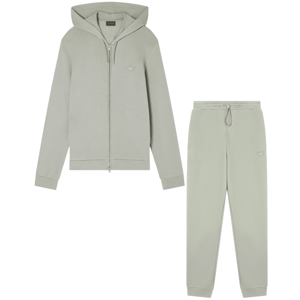 Embroidered Logo Pistachio Green Zip Up Hoodied Tracksuit