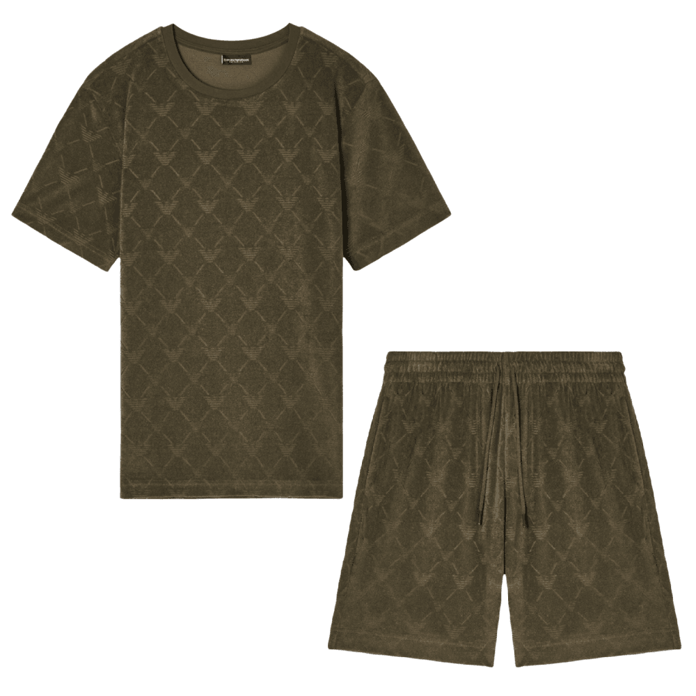 Monogram Logo Olive Green Shorts Set