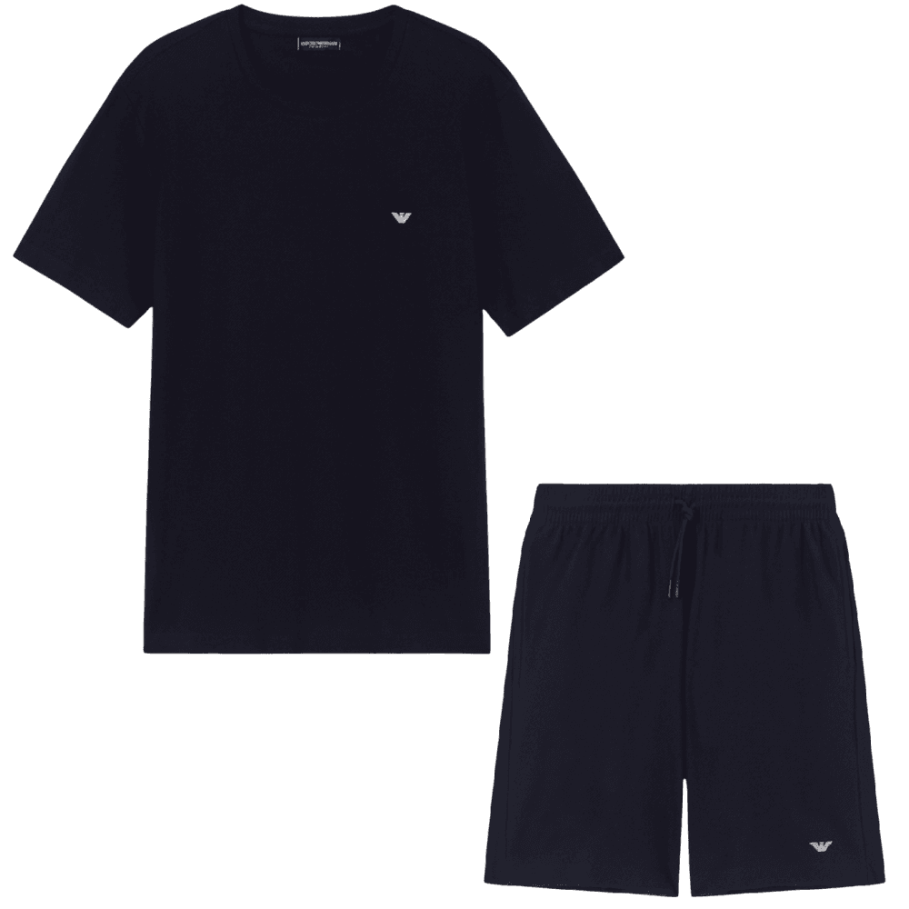 Cotton Pique Navy Blue Shorts Set