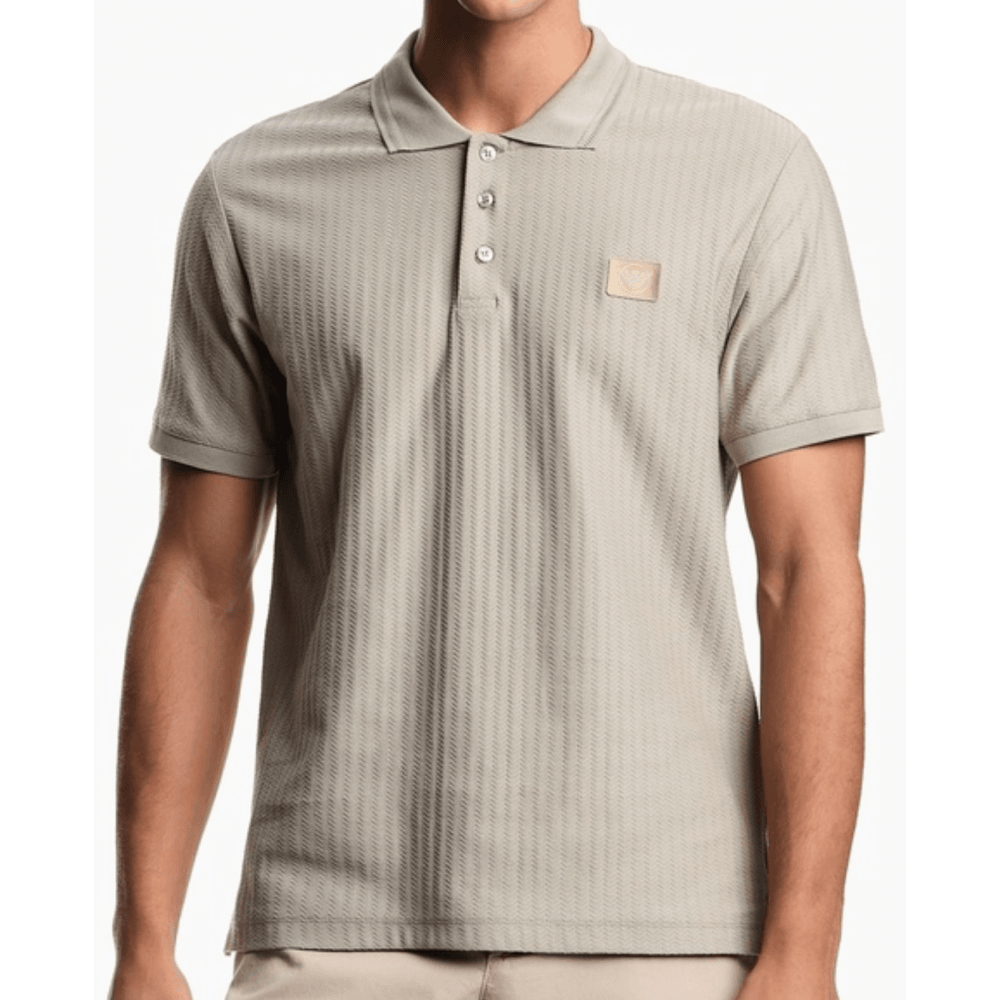 Textured Cotton Beige Polo Shirt