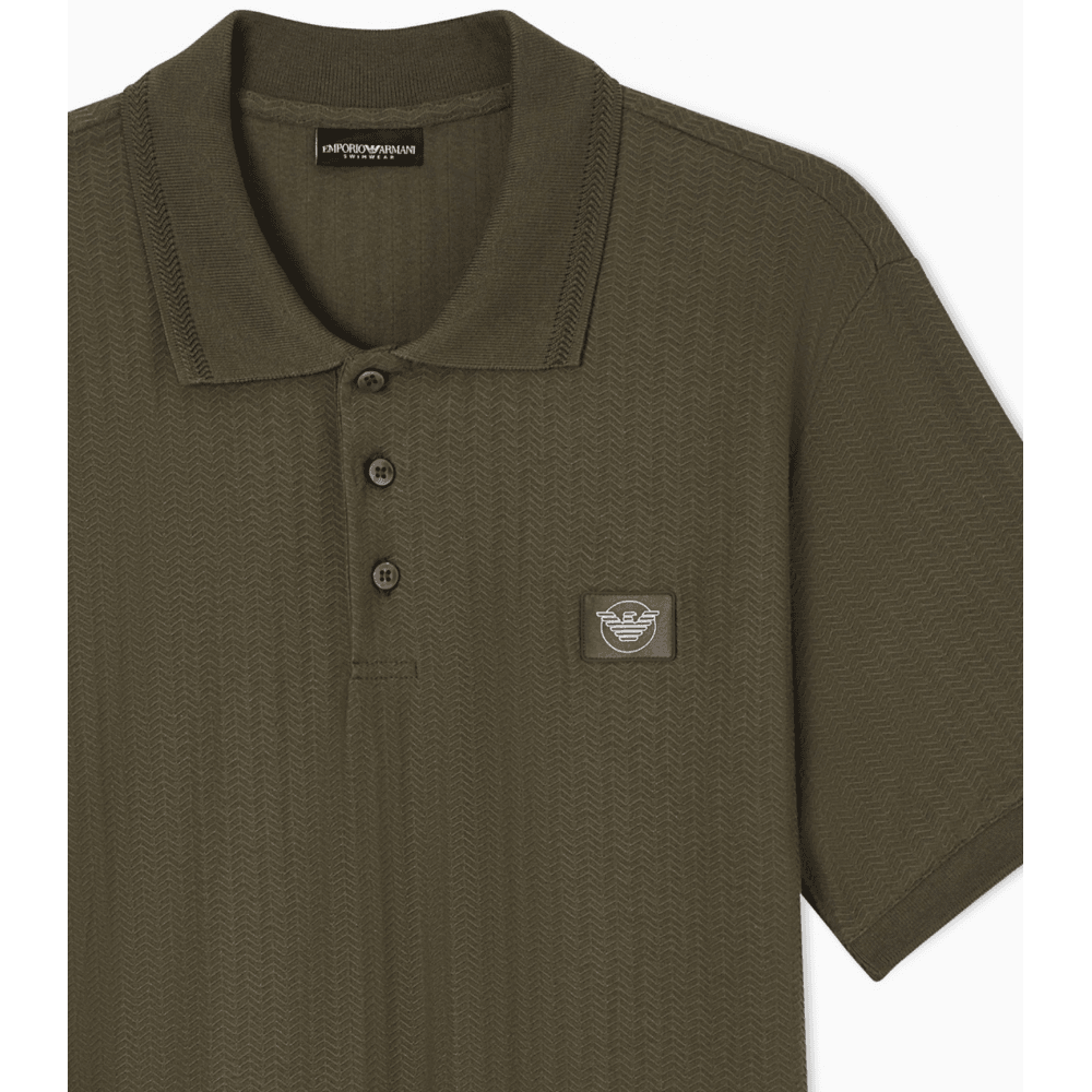 Textured Cotton Olive Green Polo Shirt