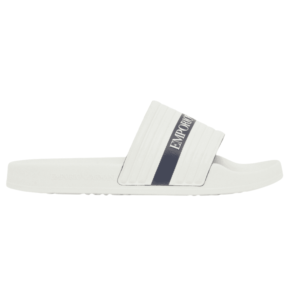 Tape Logo White Rubber Sliders