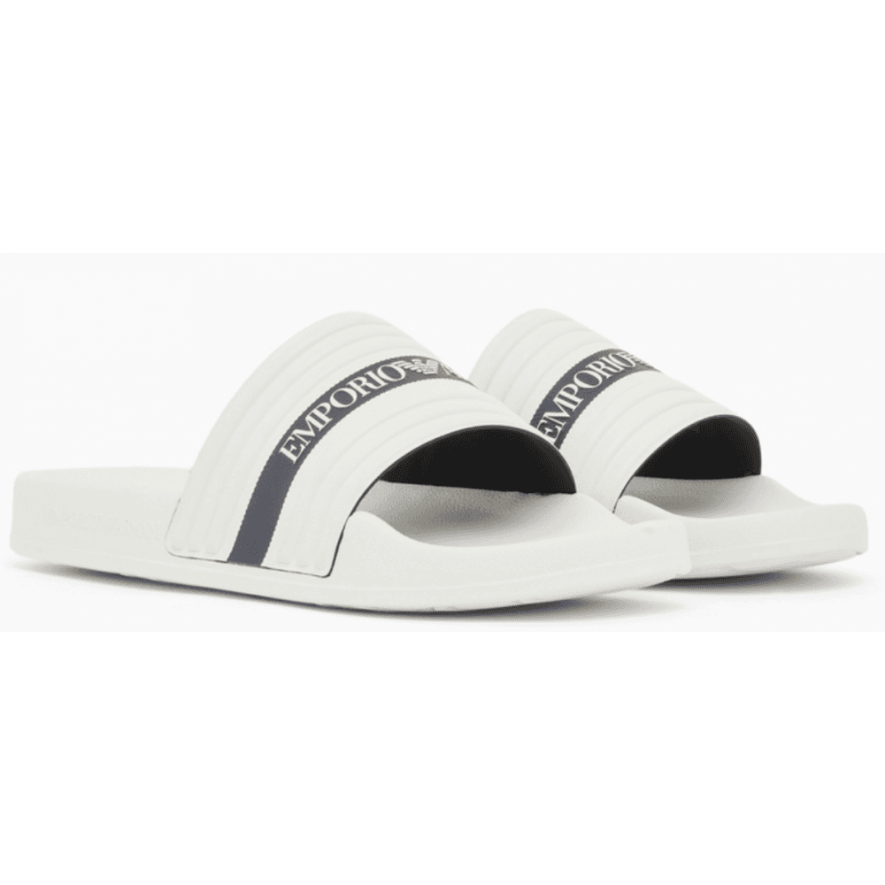 Tape Logo White Rubber Sliders