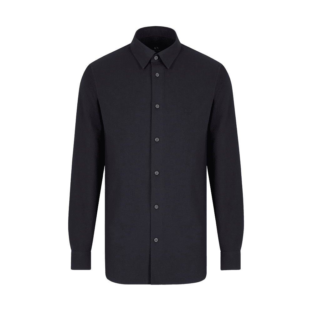 Seersucker Textured Long Sleeve Navy Shirt