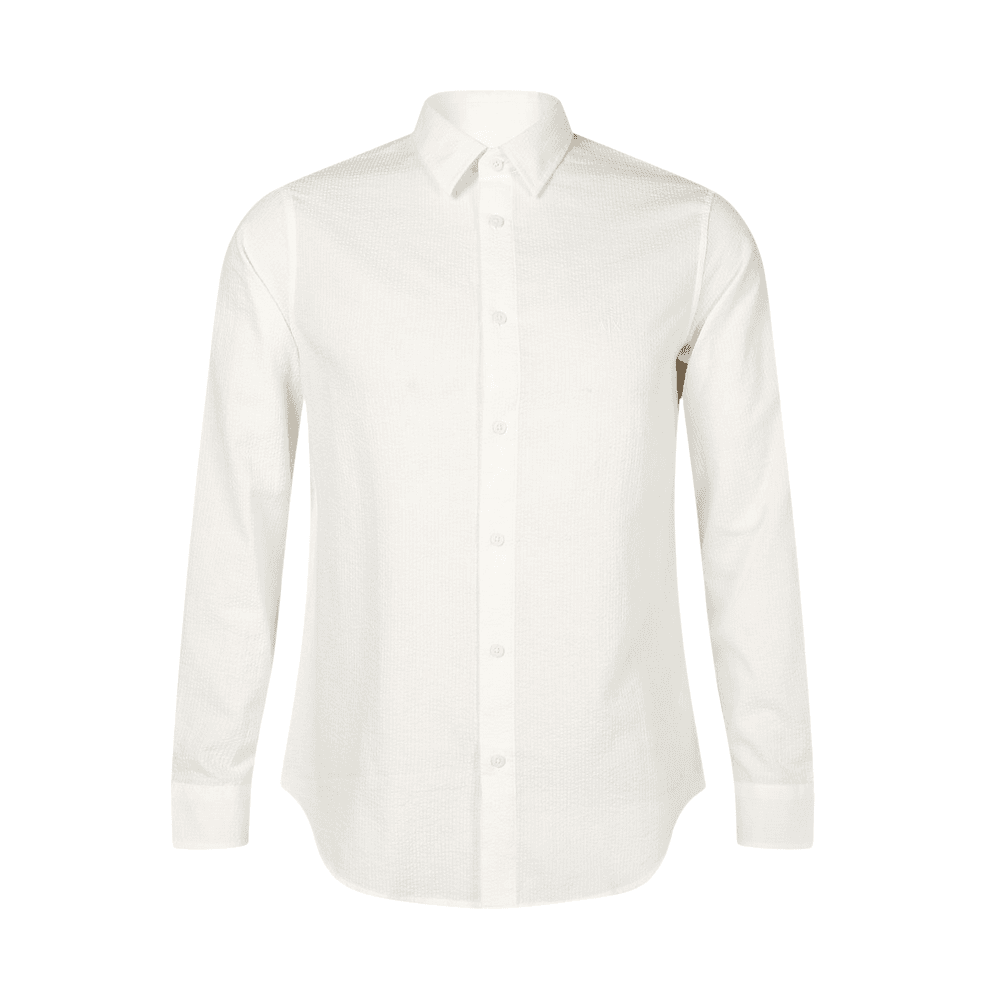 Seersucker Textured Long Sleeve White Shirt