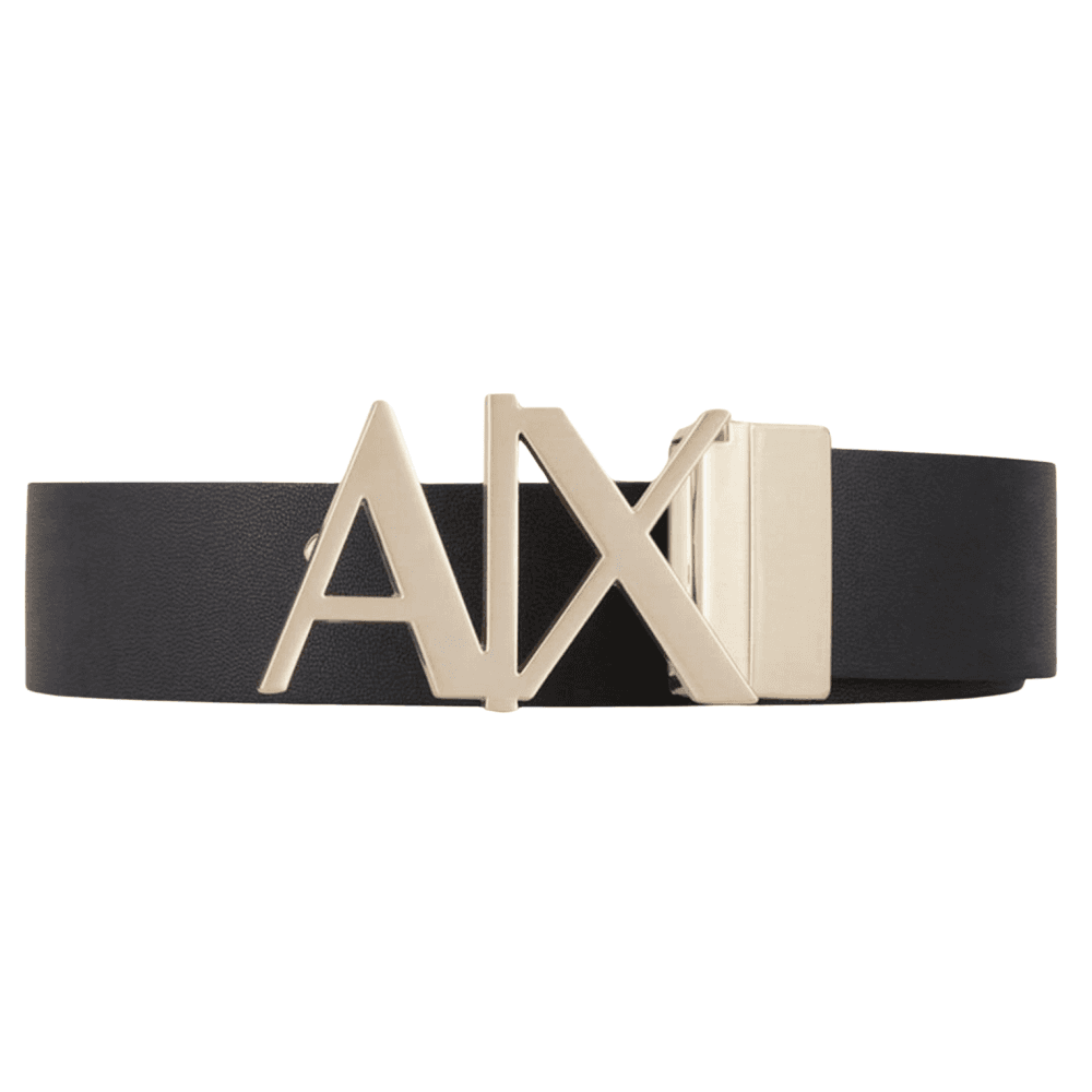 Gold AX Buckle Reversible Black/Navy Leather Belt