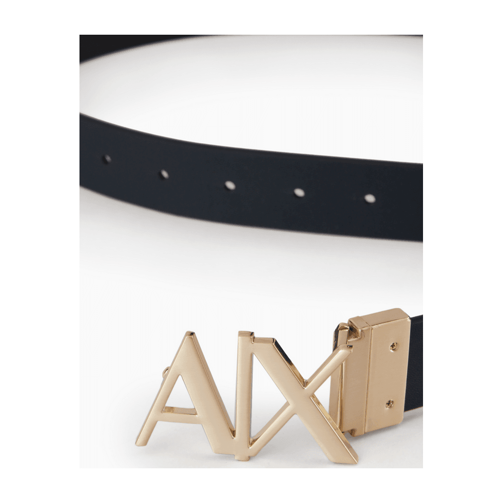 Gold AX Buckle Reversible Black/Navy Leather Belt