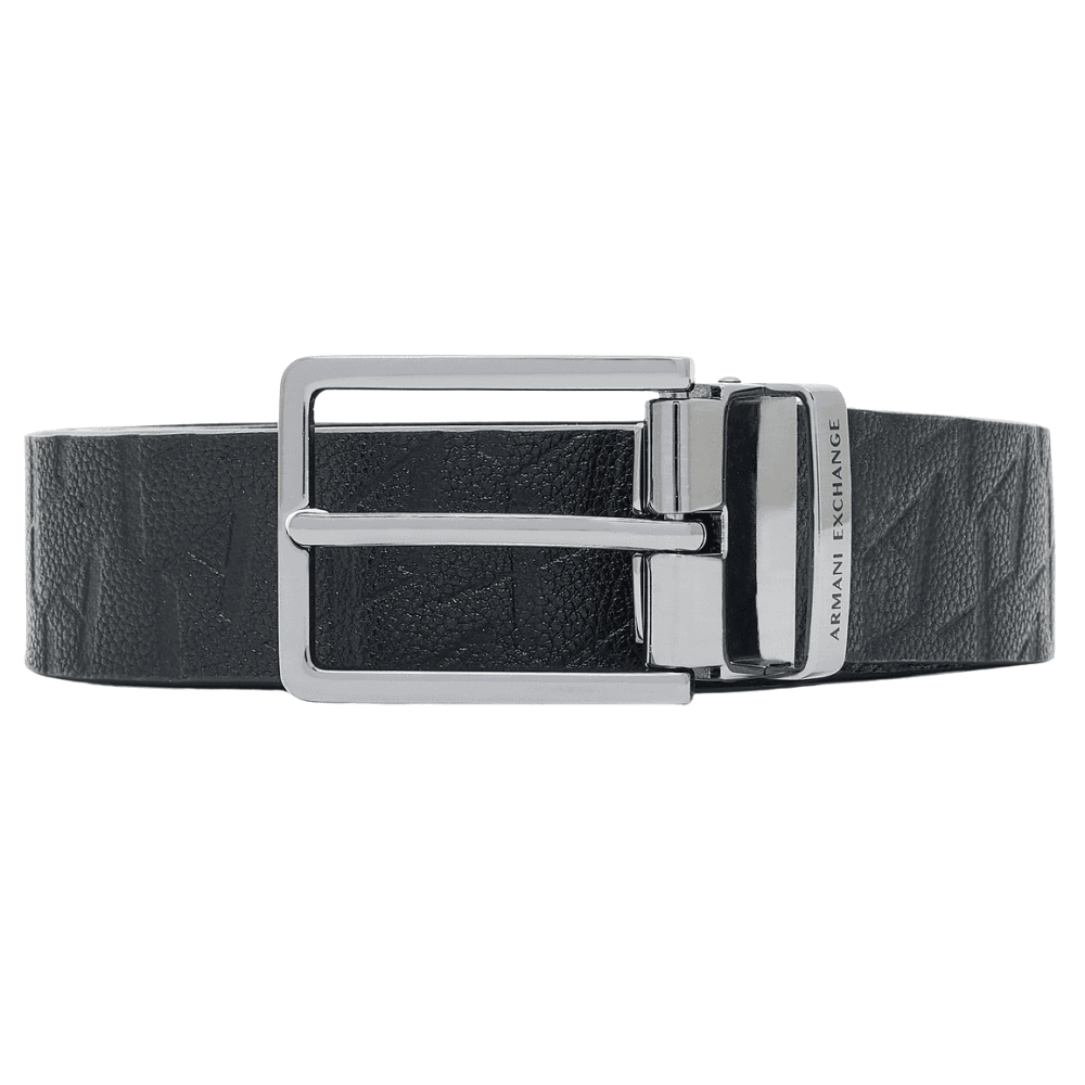 Metal Buckle Monogram All Over Black Leather Belt