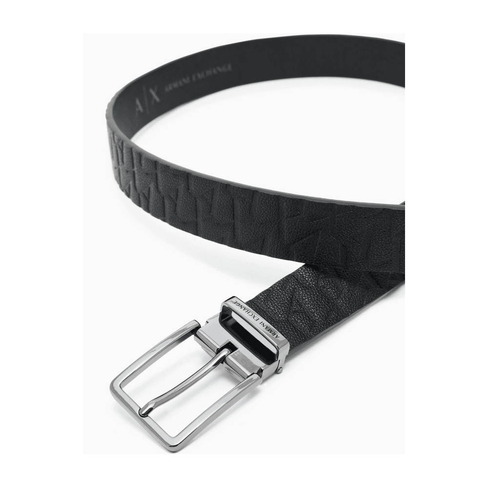 Metal Buckle Monogram All Over Black Leather Belt
