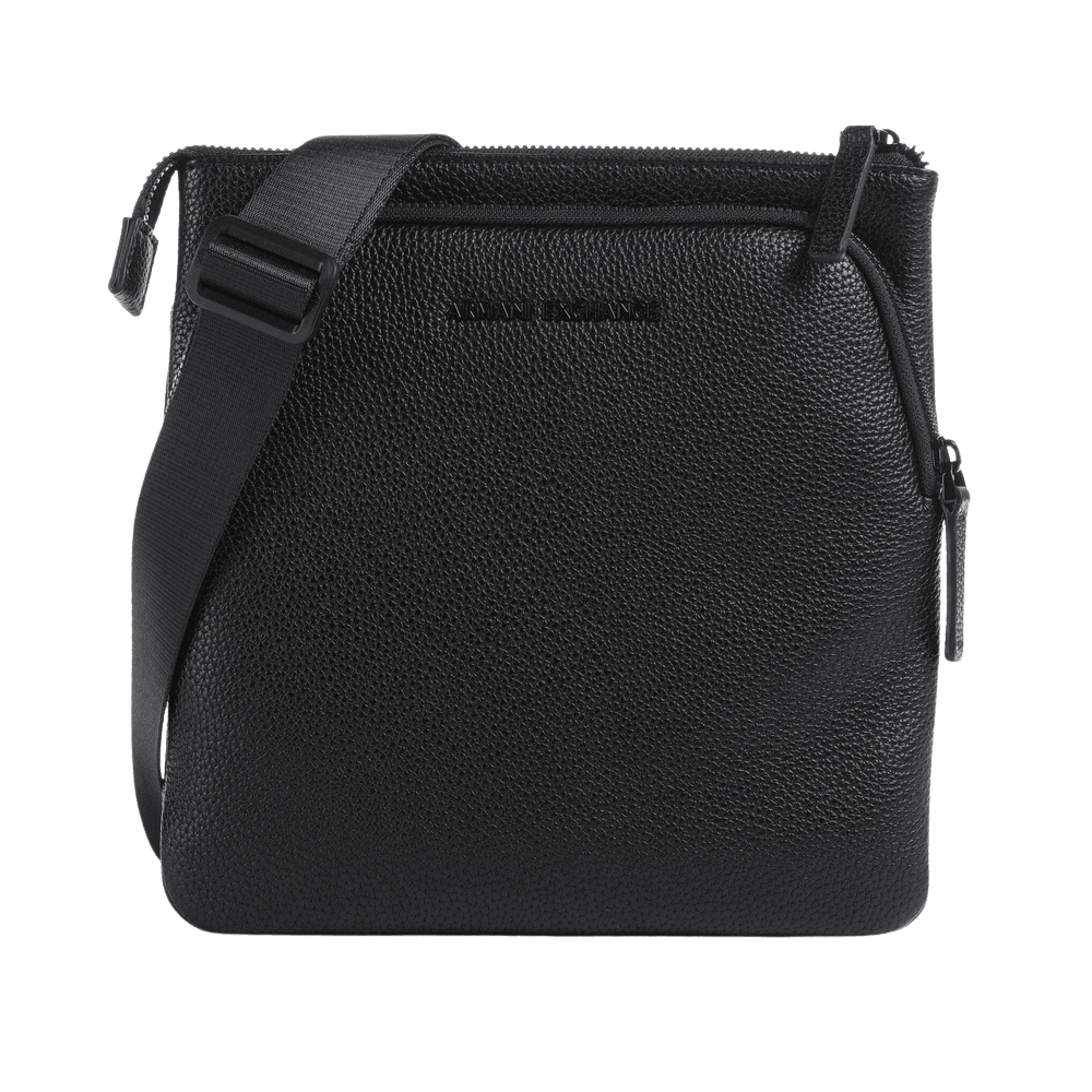 Grained Metal Logo Black Crossbody Bag