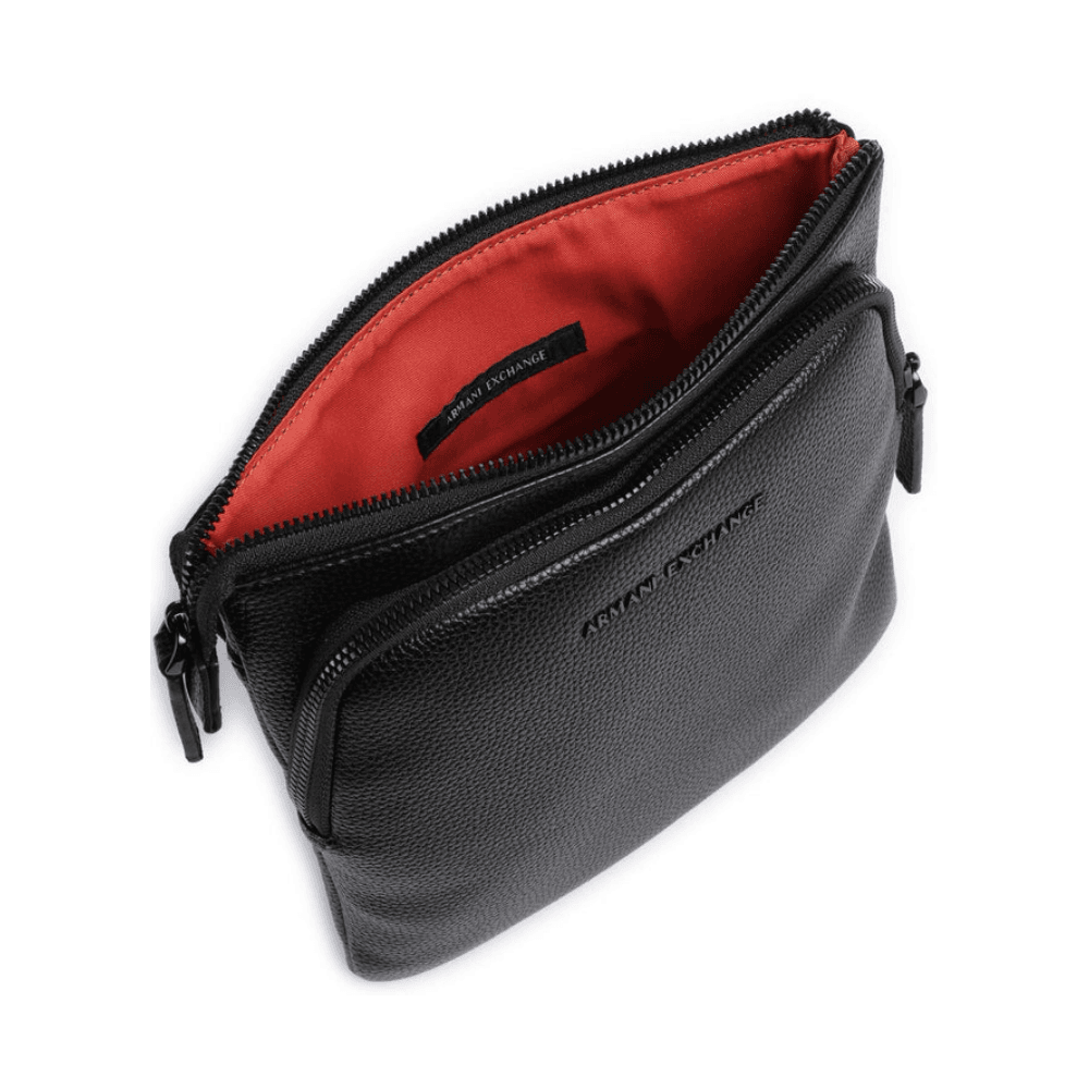Grained Metal Logo Black Crossbody Bag