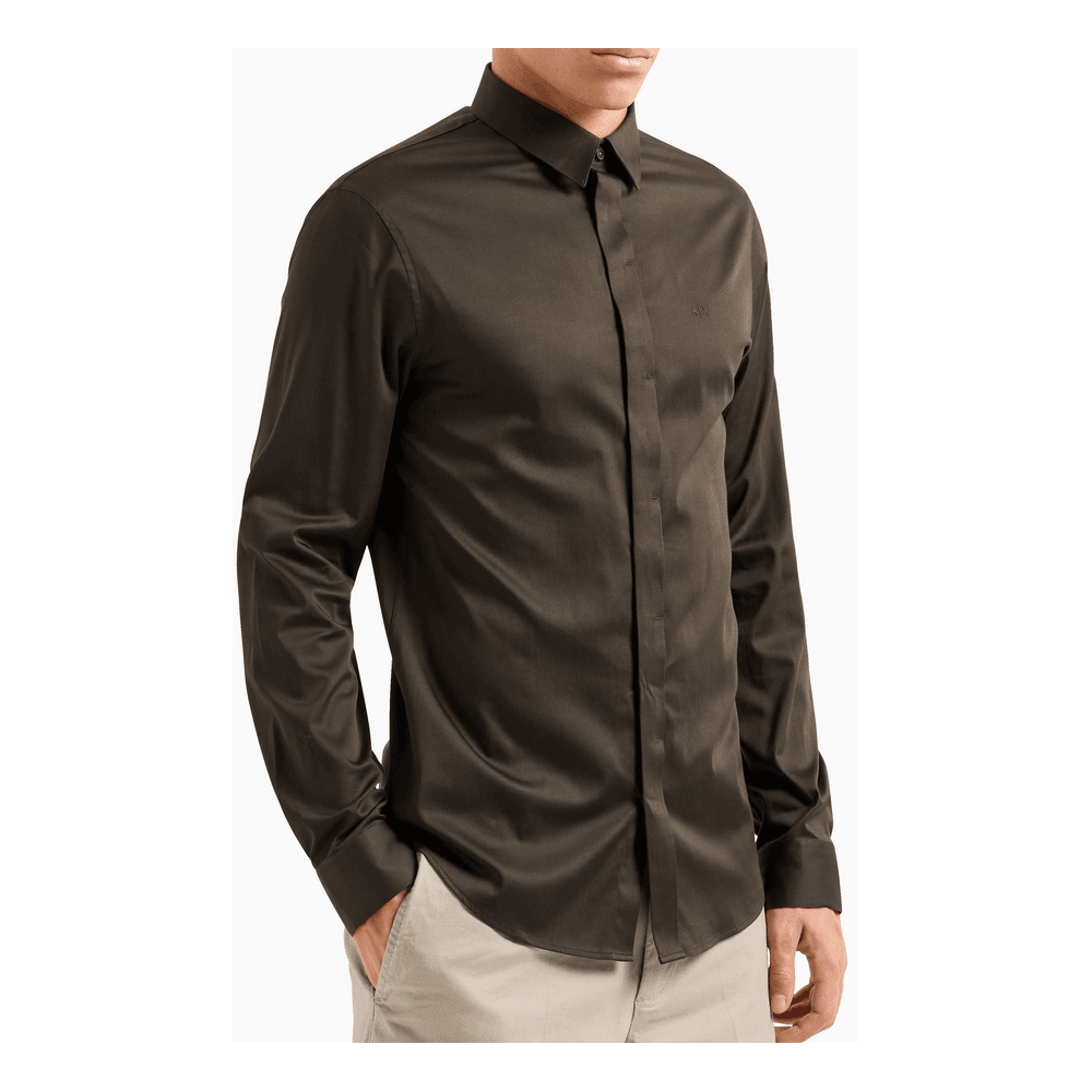 Rubber Logo Button Up Khaki Shirt