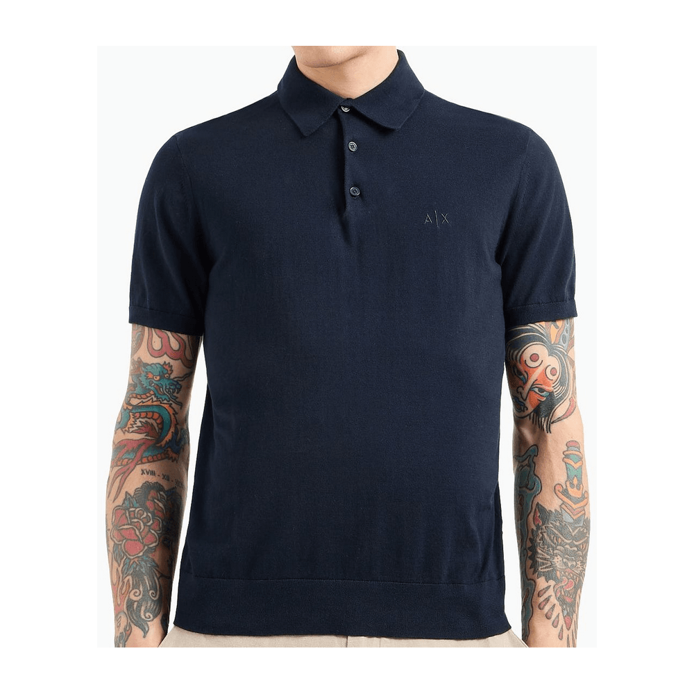 Regular Fit Embroidered Logo Knitted Navy Polo Shirt