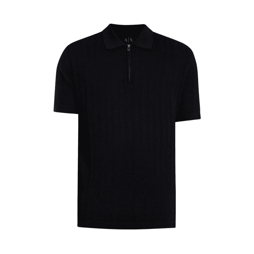 Regular Fit Textured Knitted Navy Zip Polo Shirt
