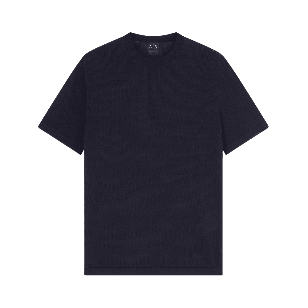 Slim Fit Textured Knitted Navy T-Shirt