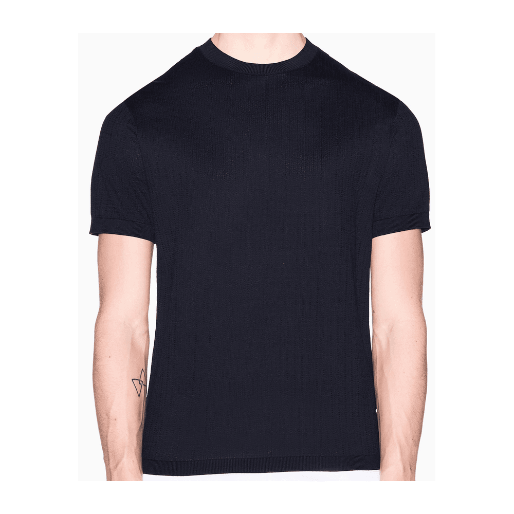 Slim Fit Textured Knitted Navy T-Shirt