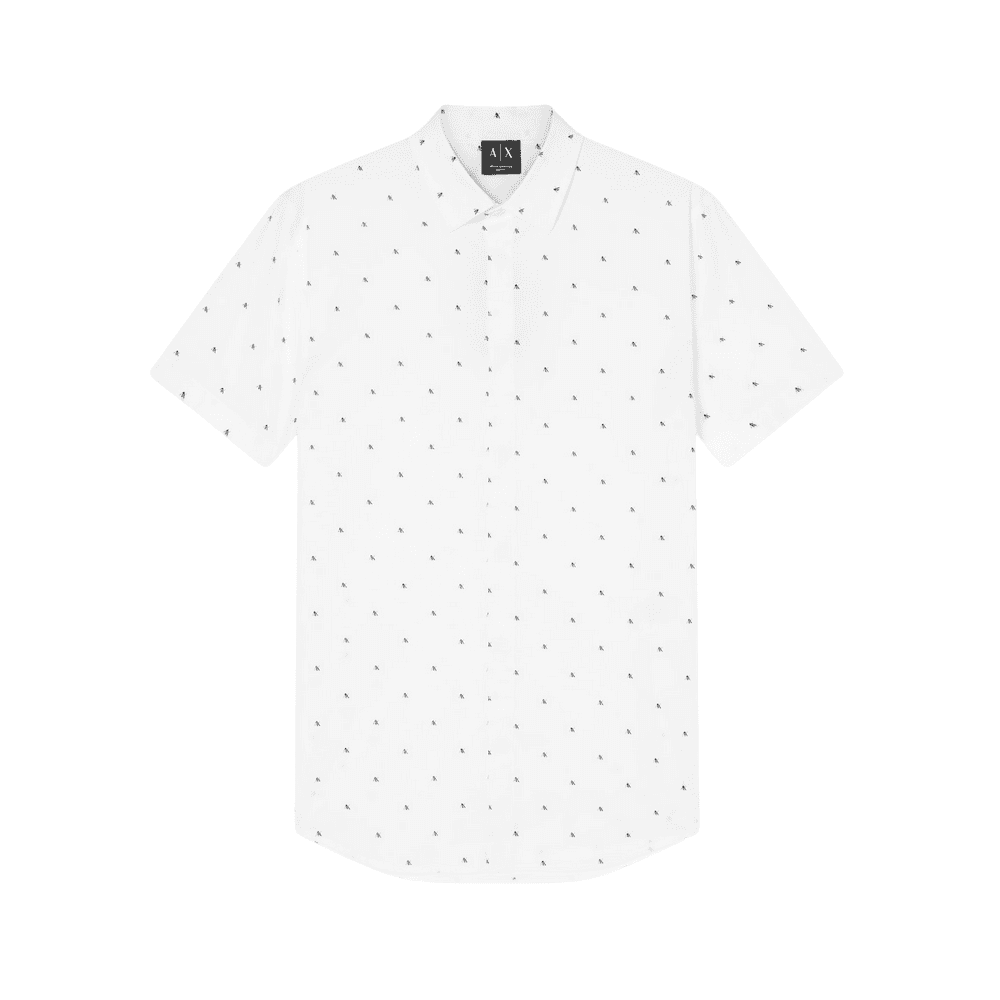 Slim Fit Poplin Logo White Short Sleeve Shirt
