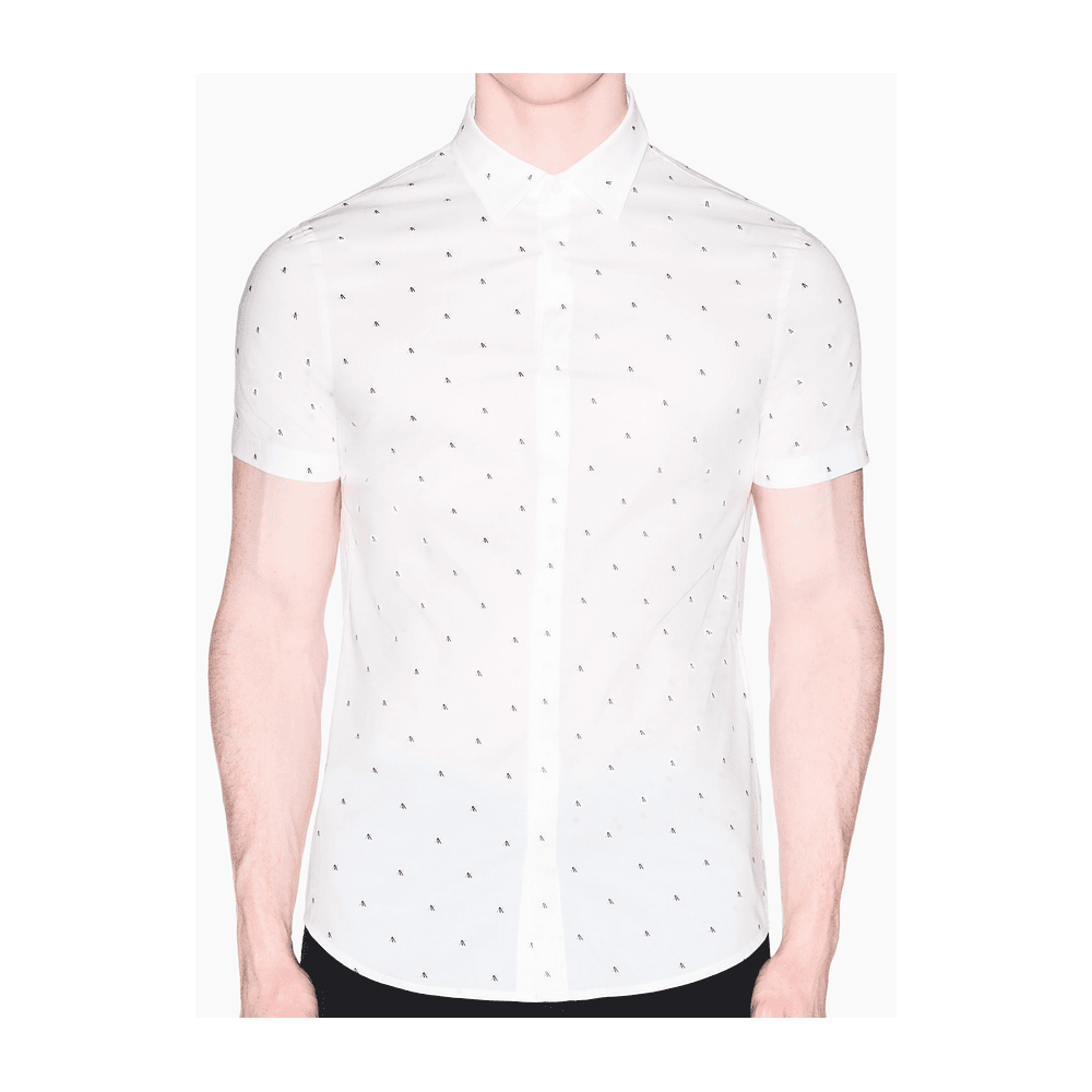 Slim Fit Poplin Logo White Short Sleeve Shirt