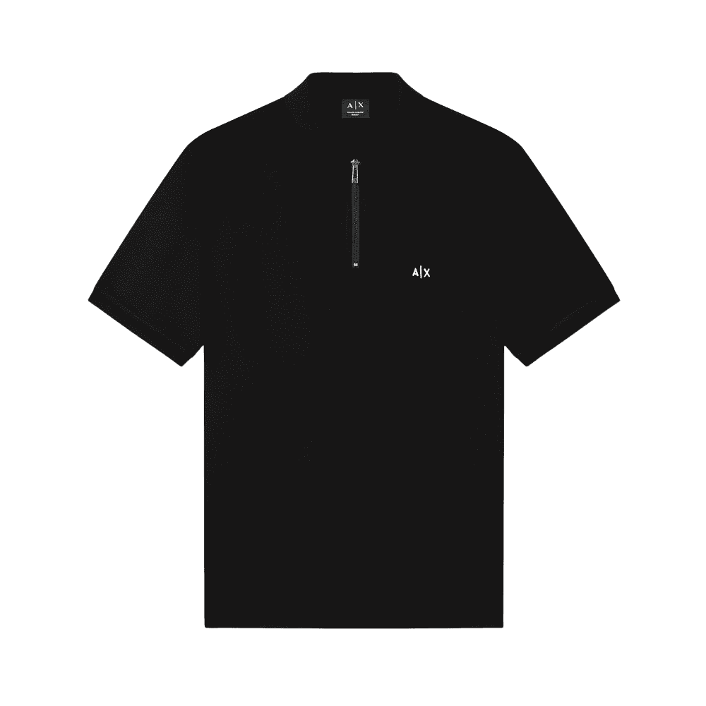 Slim Fit Stretch Technical Black Zip Polo Shirt