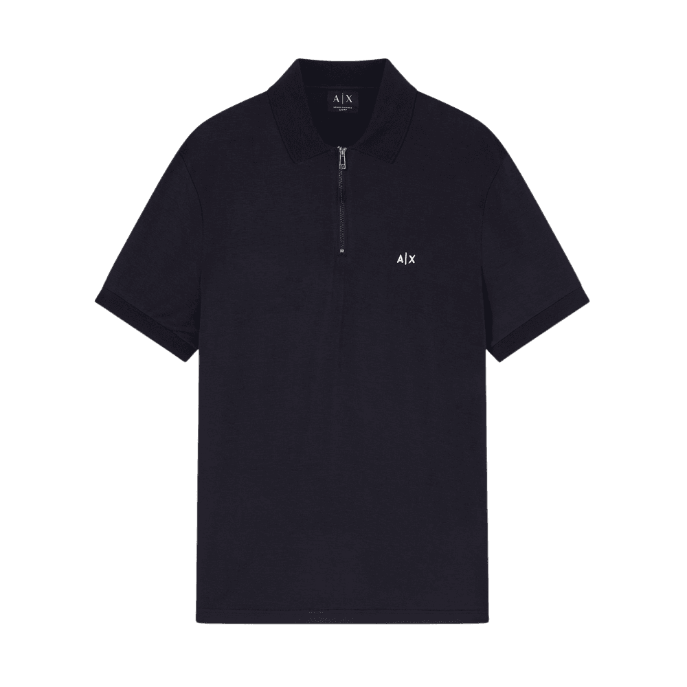 Slim Fit Stretch Technical Navy Zip Polo Shirt