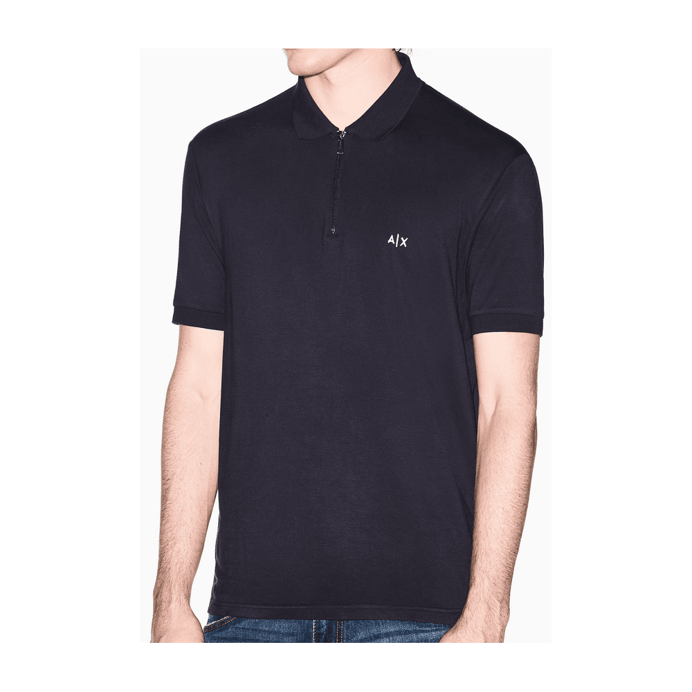 Slim Fit Stretch Technical Navy Zip Polo Shirt