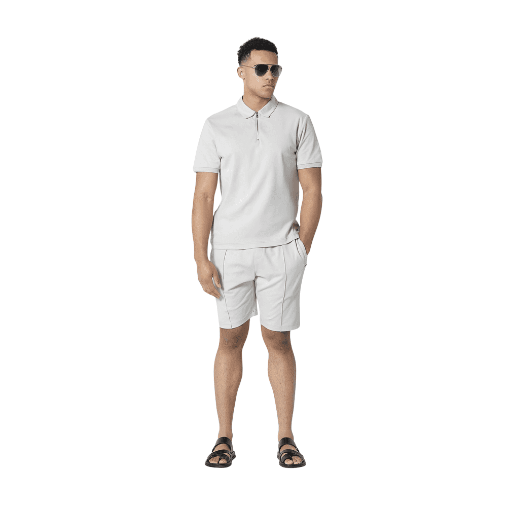 Kitmat Nelmat Pleated Light Grey Polo Shirt Set