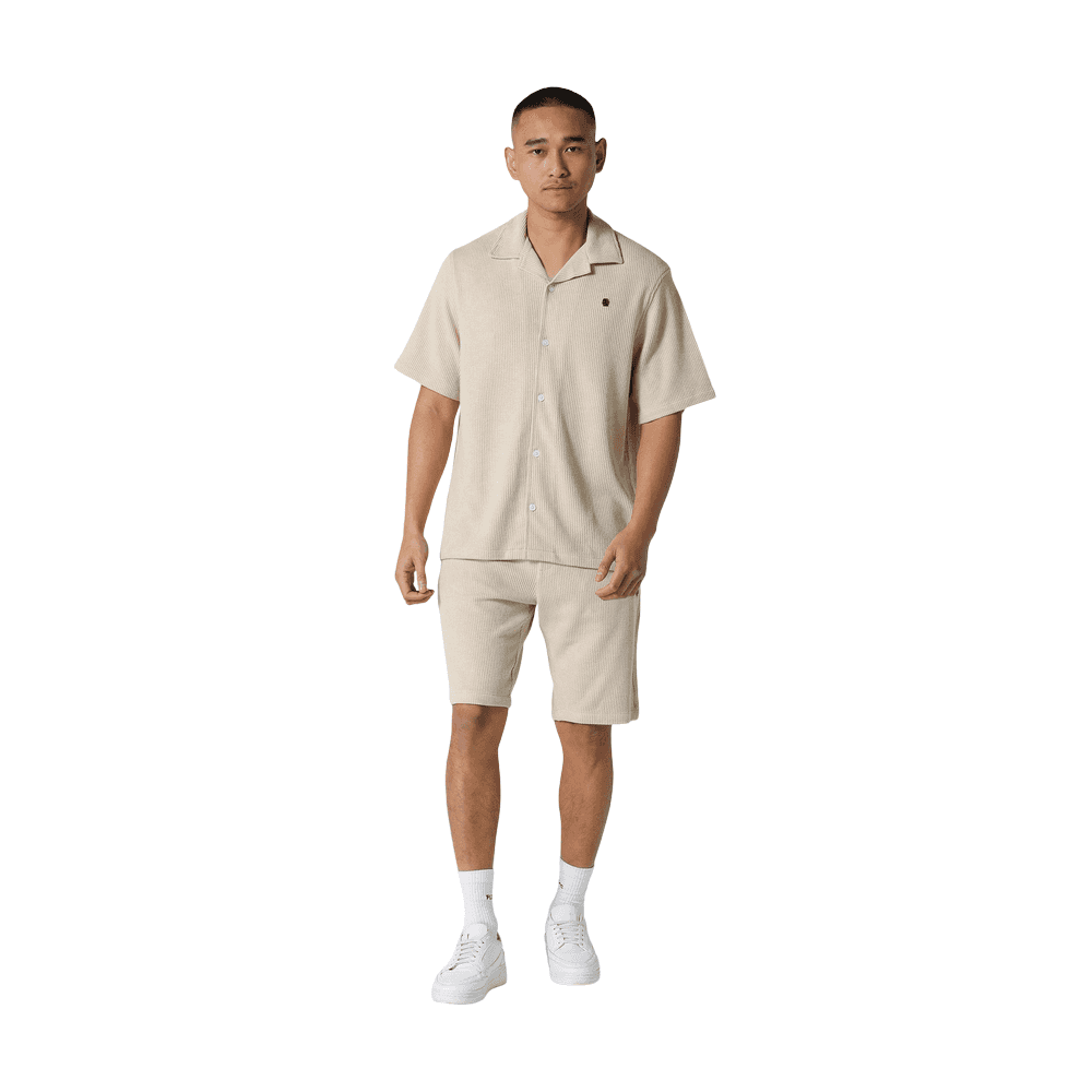 Ako Moko Ribbed Textured Beige Shirt Set