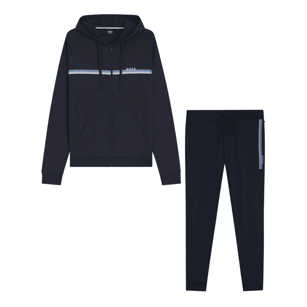 Authentic Cotton Stripe Logo Hooded Navy Tracksuit