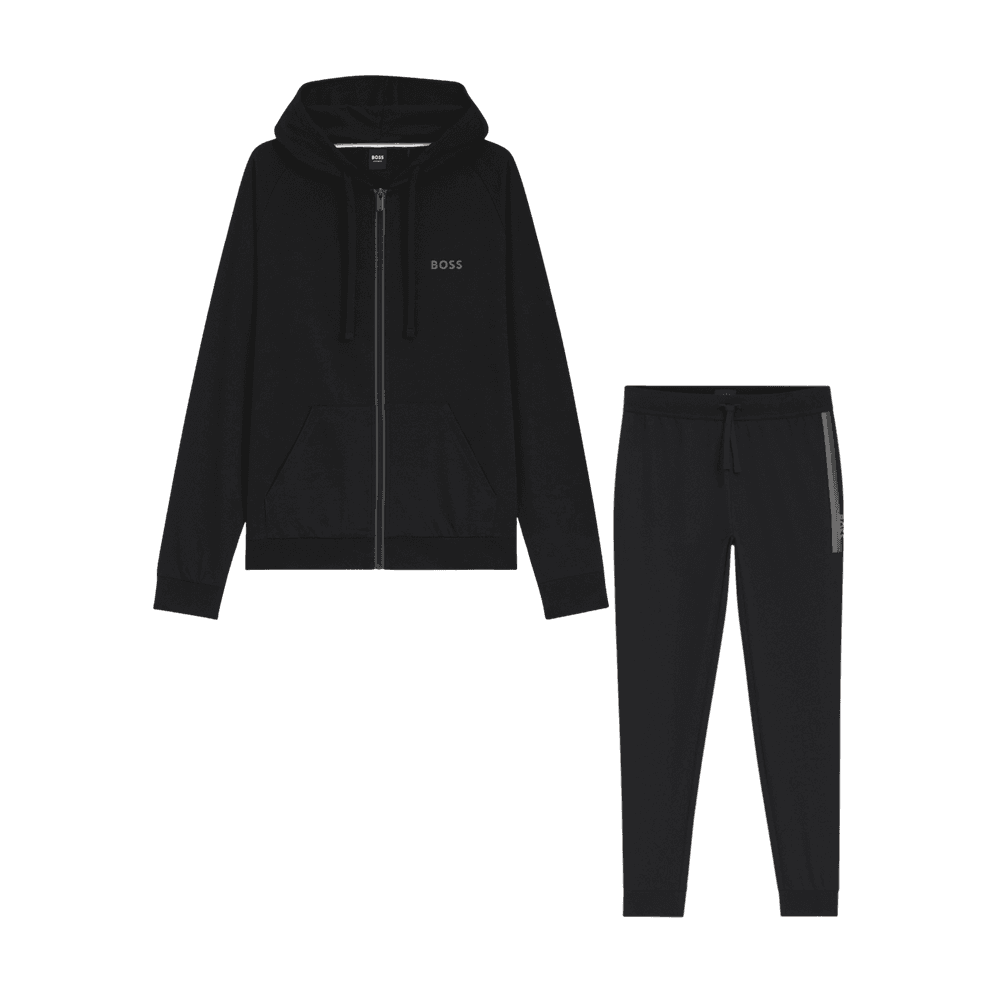 Authentic Cotton Stripe Logo Hooded Black Tracksuit