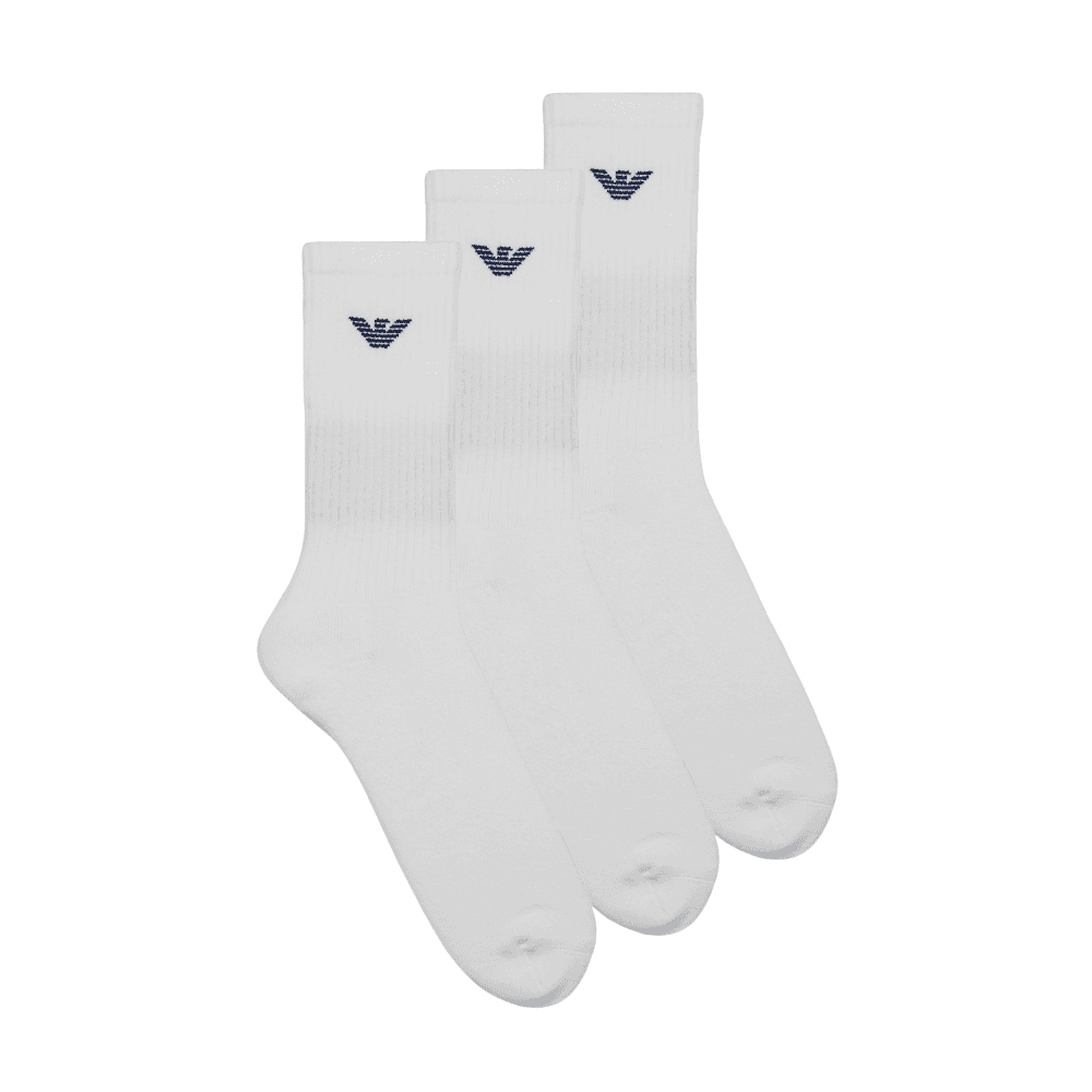 Cotton 3-Pack Eagle Logo White Socks
