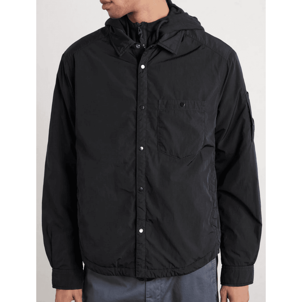 Chrome-R Lens Logo Padded Black Nylon Overshirt