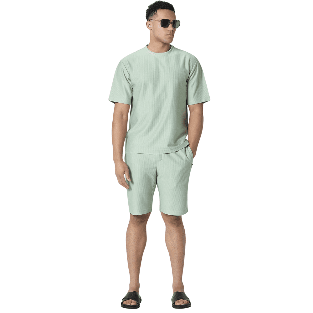 Aspwell Welland Waffle Textured Pastel Green Shorts Set