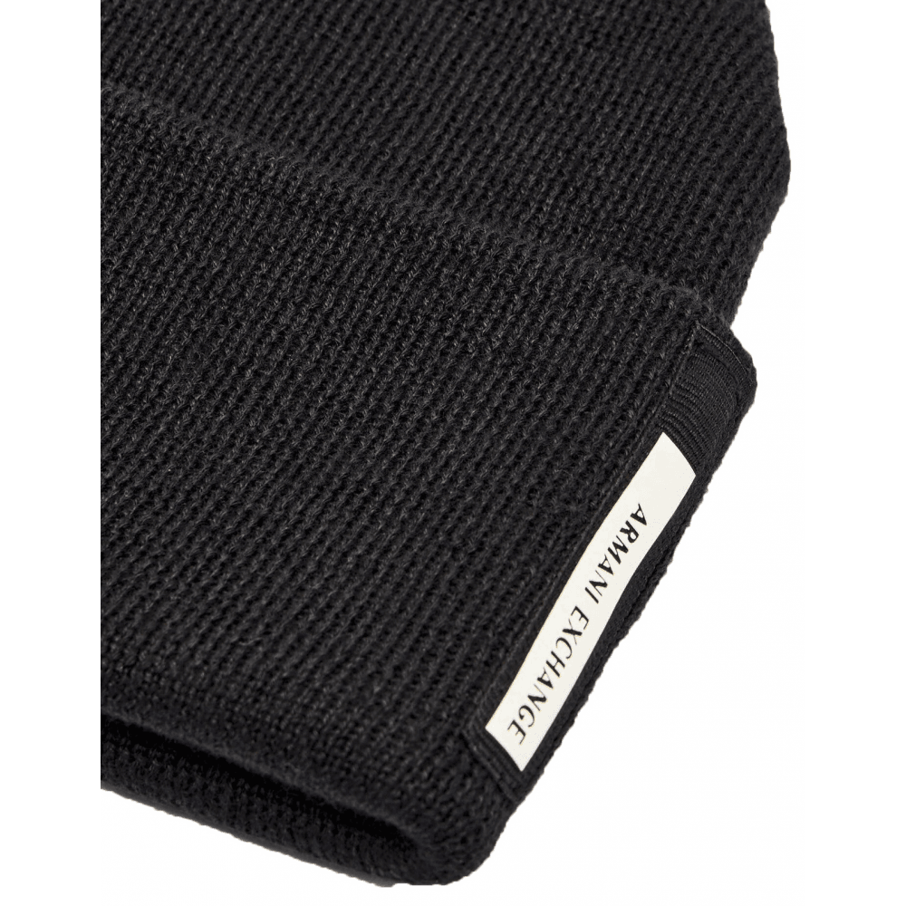 Embroidered Tab Logo Black Beanie Hat
