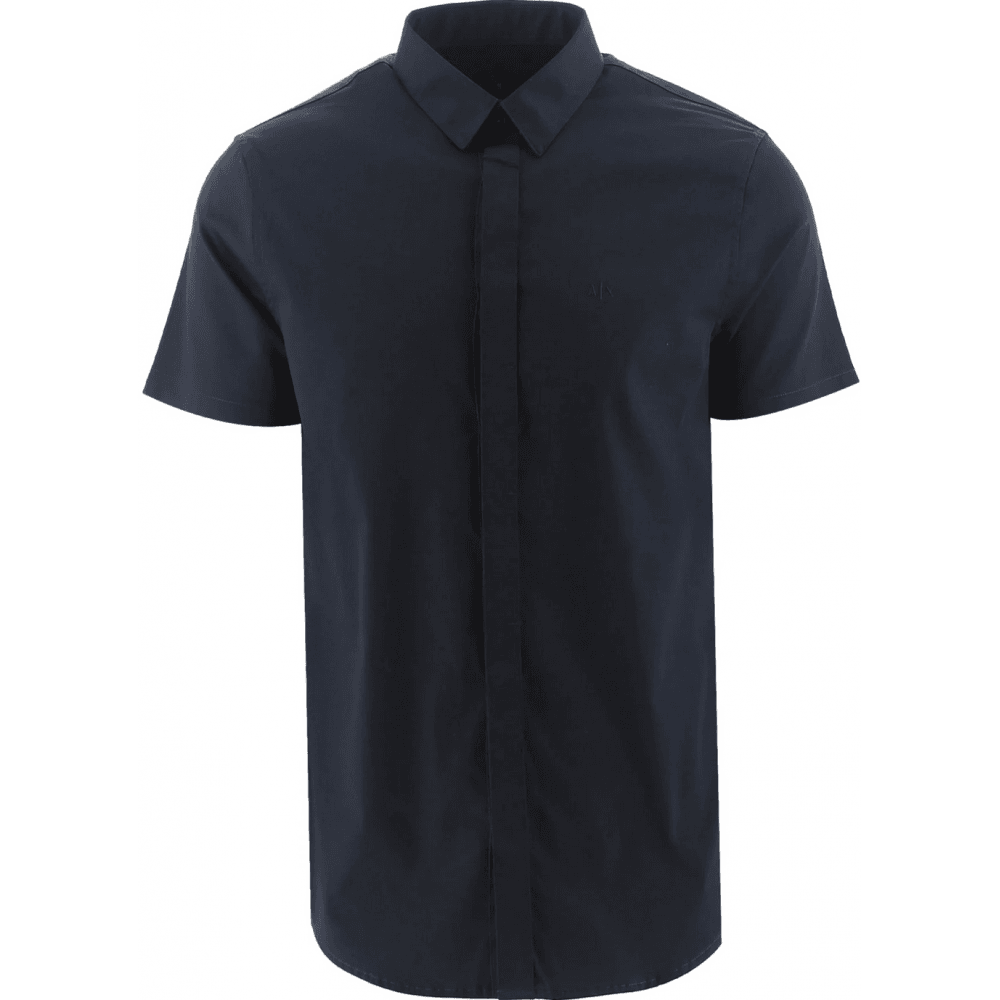 Woven Navy Button Up Short Sleeve Shirt