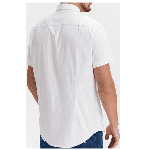 Woven White Button Up Short Sleeve Shirt