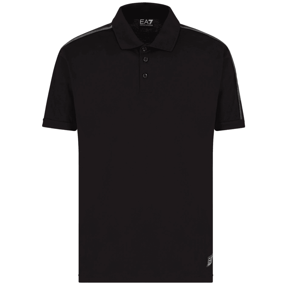 Taped Shoulder Logo Black Polo Shirt