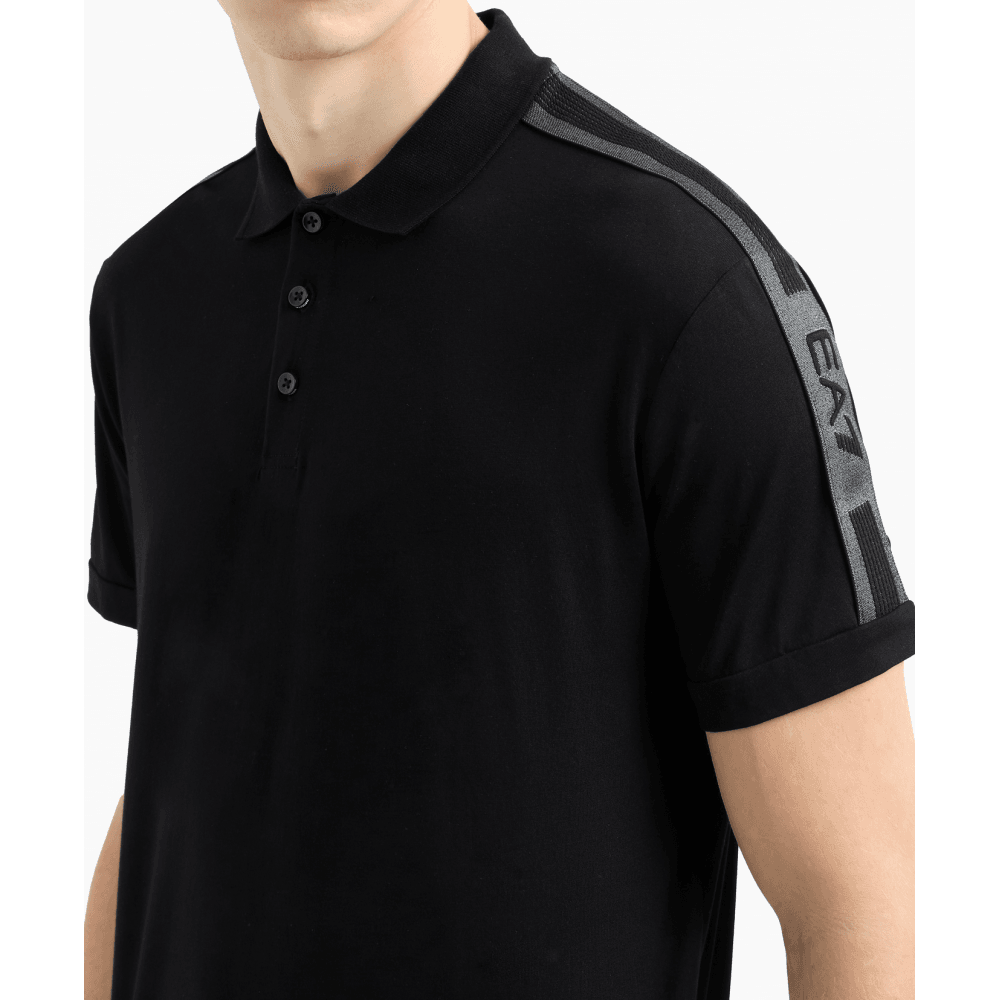 Taped Shoulder Logo Black Polo Shirt
