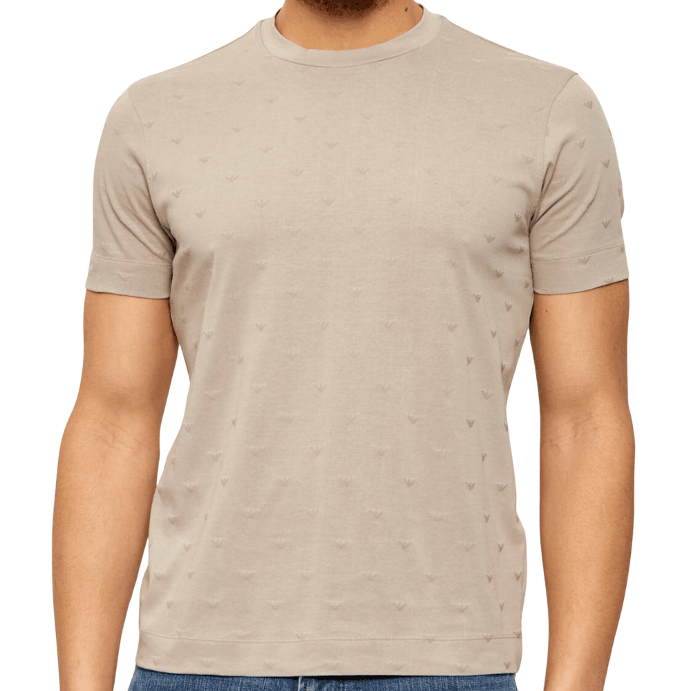 Micro Eagle All Over Slim Fit Beige T-Shirt