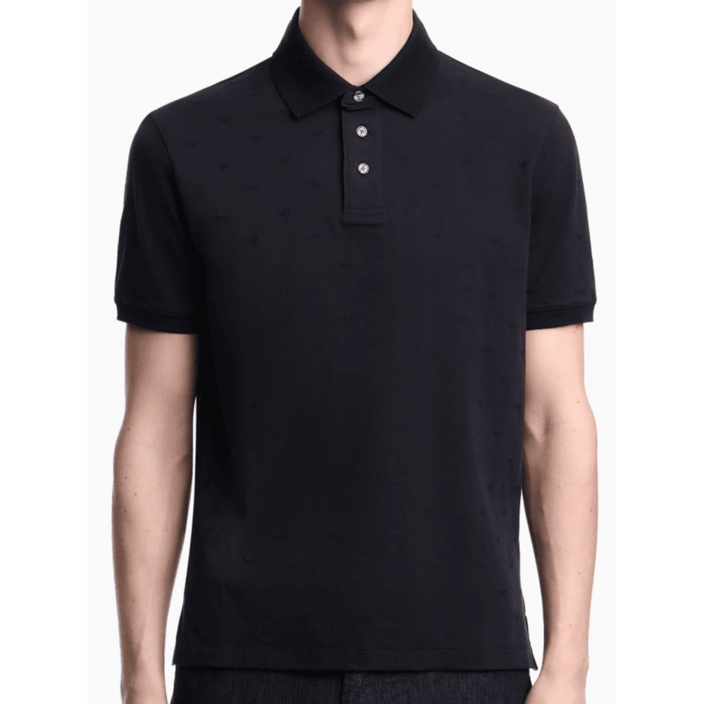 Micro Eagle All Over Slim Fit Navy Polo Shirt