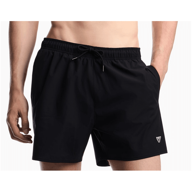 Nylon Embroidered Logo Black Swim Shorts