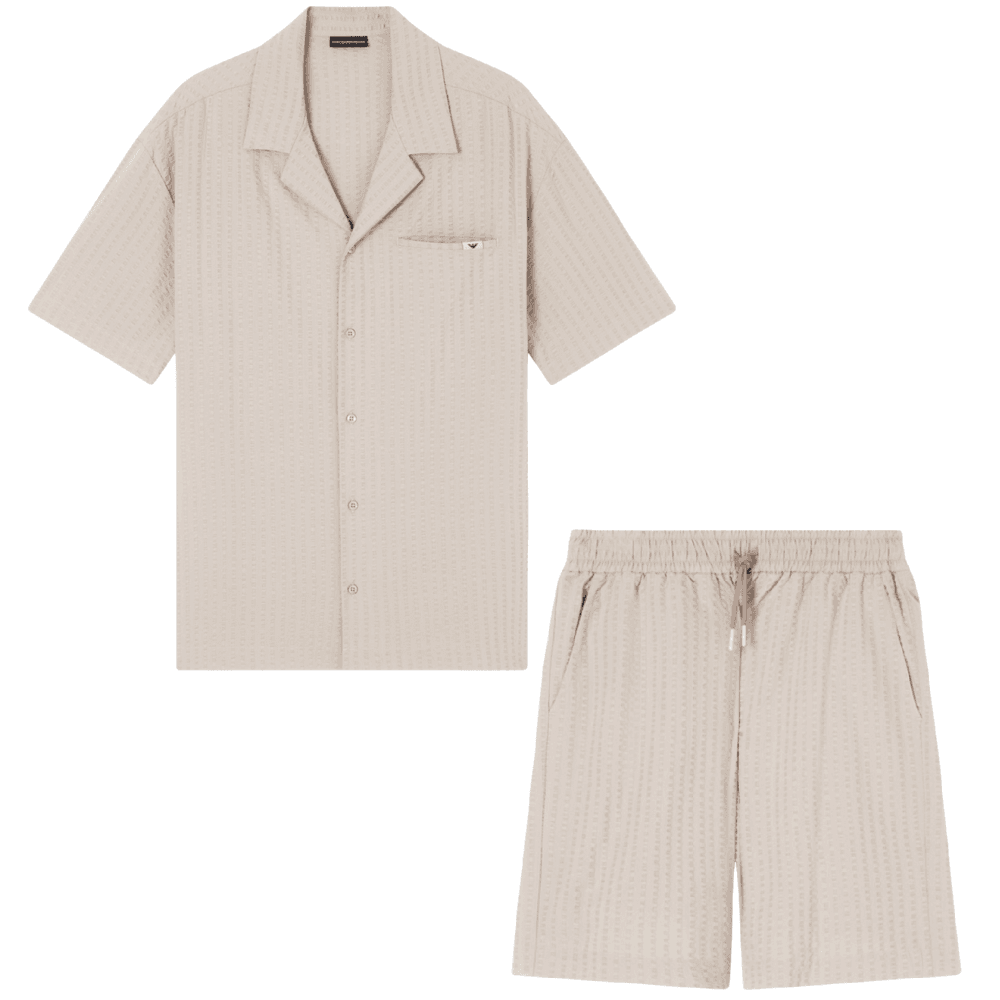 Seersucker Textured Beige Shirt Set